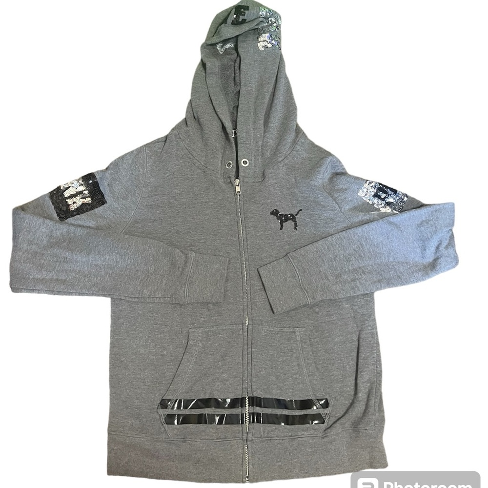 PINK Victoria's Secret Black and Gray Boxy Long Sleeve Hoodie